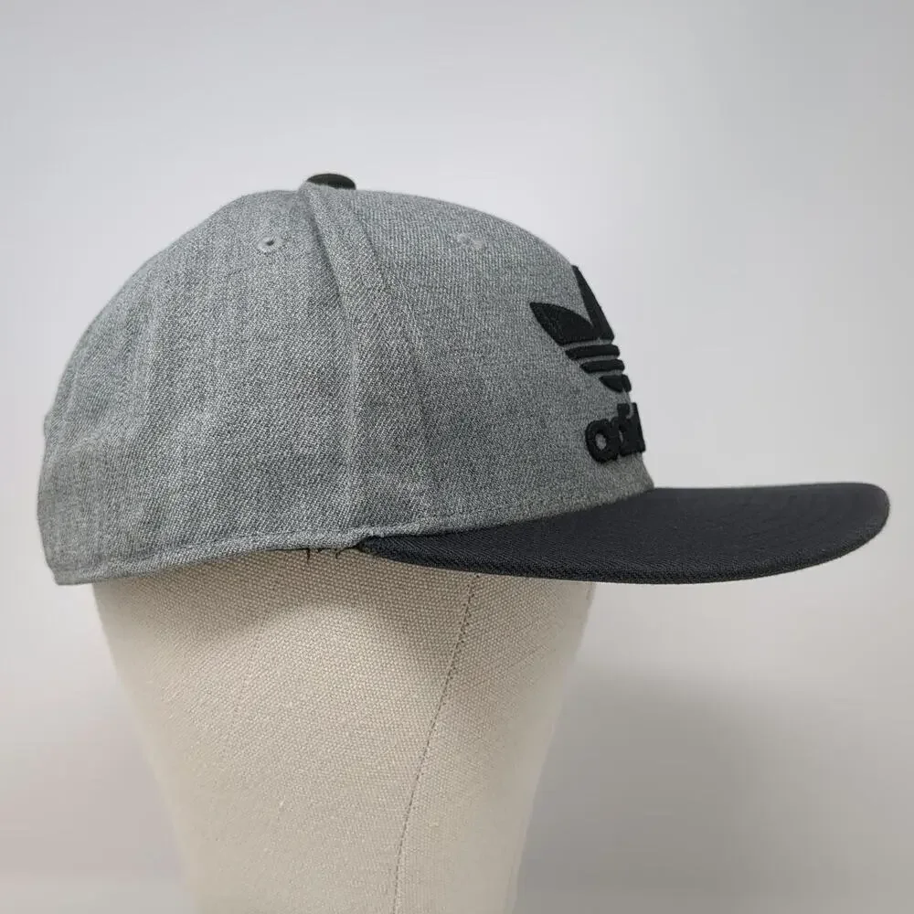 Adidas Snapback Gray Black One Size Flat Brim Trefoil Logo Structured Wool Hat
